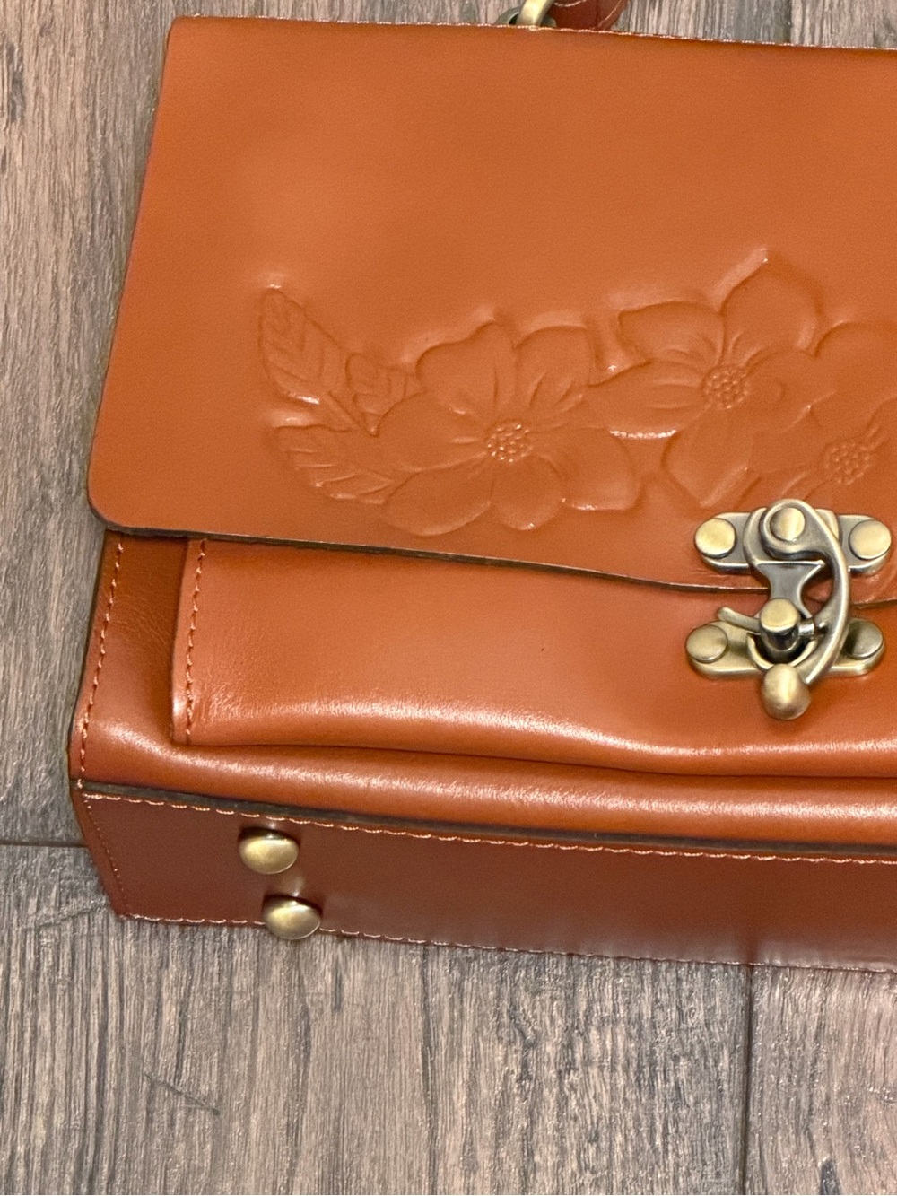 Patricia Nash Tan Floral Embossed Leather Satchel - Picture 3 of 8